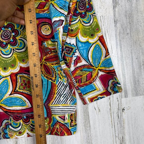 Chico's Floral Art Top Shirt Women’s Size 1 Medium Lightweight Boho Print Blouse - Picture 8 of 8